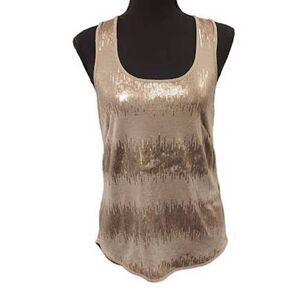 BCBGMaxazria Beige Sequin Racerback Tank XXS